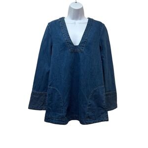 Free People Denim Jean Henrix Tunic Top Mini Dress Long Sleeve Boho XS NEW